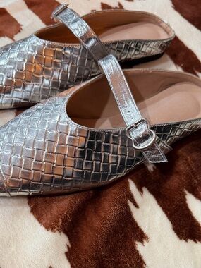 Amazon Silver Woven Mary Jane Mules